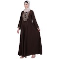 Firdaws Pintuck embroidery abaya- Coffee Brown